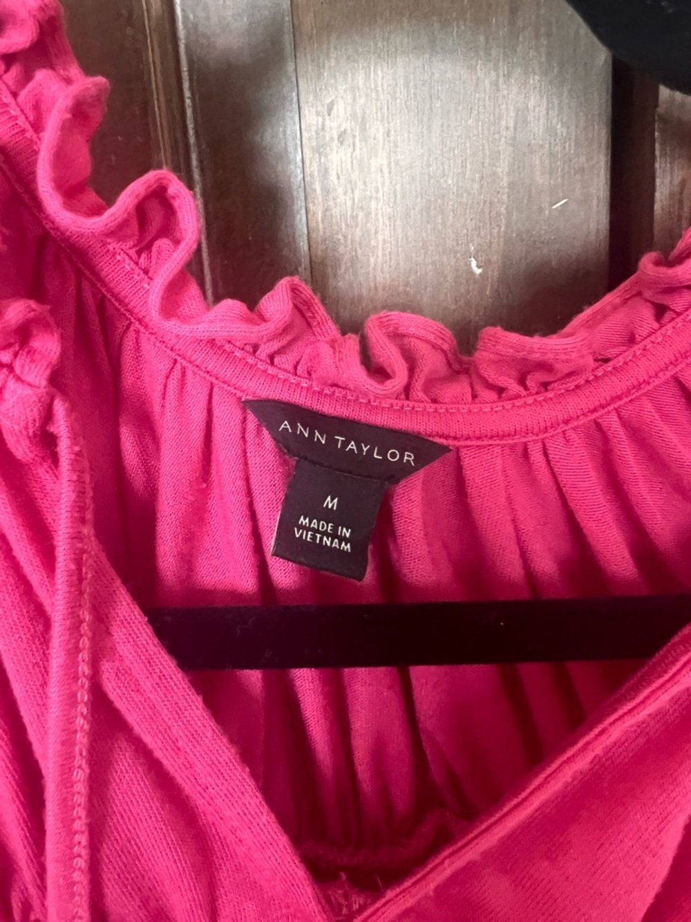 Ann Taylor Vibrant Fuchsia Ruffle Tie-Neck Blouse - Picture 2 of 3